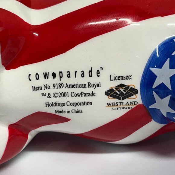 Cow Parade Figurine “American Royal” #9189 + Matching Candle Capper USA Flag - Picture 5 of 9